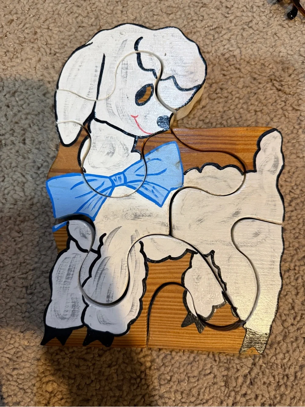 Vintage handmade wooden sheep puzzle